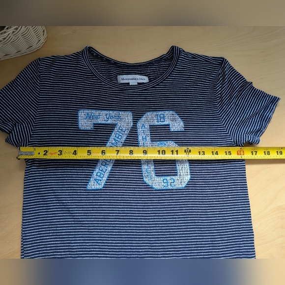 ABERCROMBIE & FITCH Vintage Women Tee Shirt Stretch Stripes Navy Blue White - Picture 8 of 9